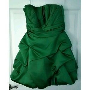Green Satin Strapless Cocktail Dress